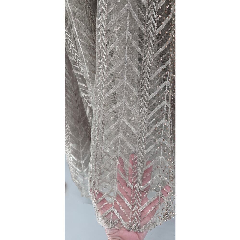 Mac Duggal 20189 Chevron Embellished Long Sleeve Gown Taupe Size 16 Formal - Picture 16 of 16